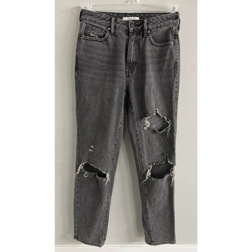 Pacsun Size 23 Womens Mom Jeans Black Distressed Cotton Mid Rise